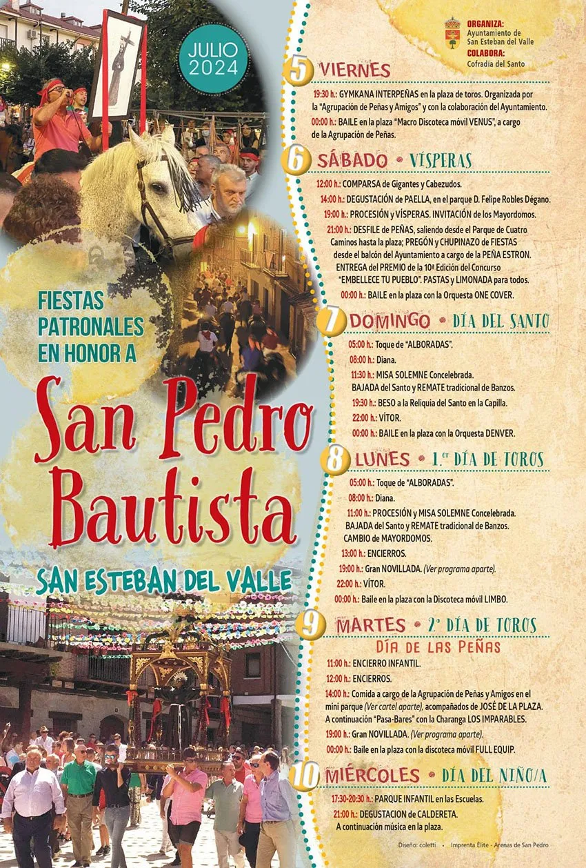 Fiestas patronales en honor a San Pedro Bautista (verano) 2024 San Esteban del Valle